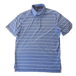 RLX Golf Polo Shirt Mens Medium Blue Stripped Performance Short Sleeve